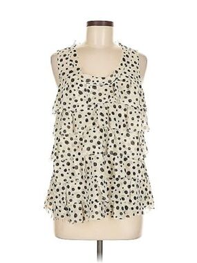 LOFT Cream Polka Dot Tiered Ruffle Tank Top